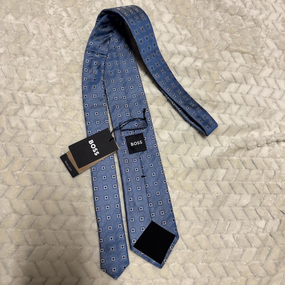Boss Light Blue Square Pattern Silk Tie